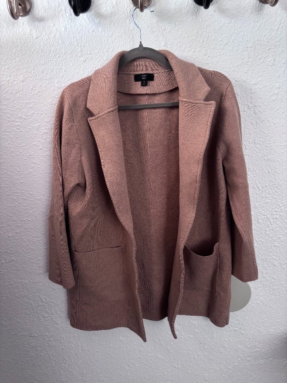 J. Crew Sophie open-front sweater-blazer camel M wool blend layering staple chic